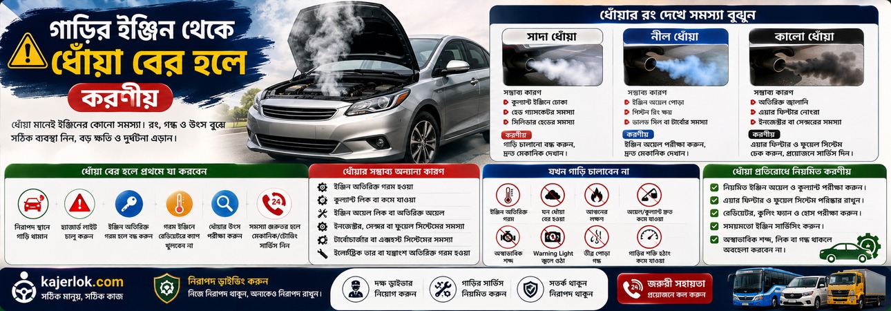 গাড়ির ইঞ্জিন থেকে ধোঁয়া বের হলে করণীয় | ধোঁয়ার রং দেখে সমস্যা বুঝুন